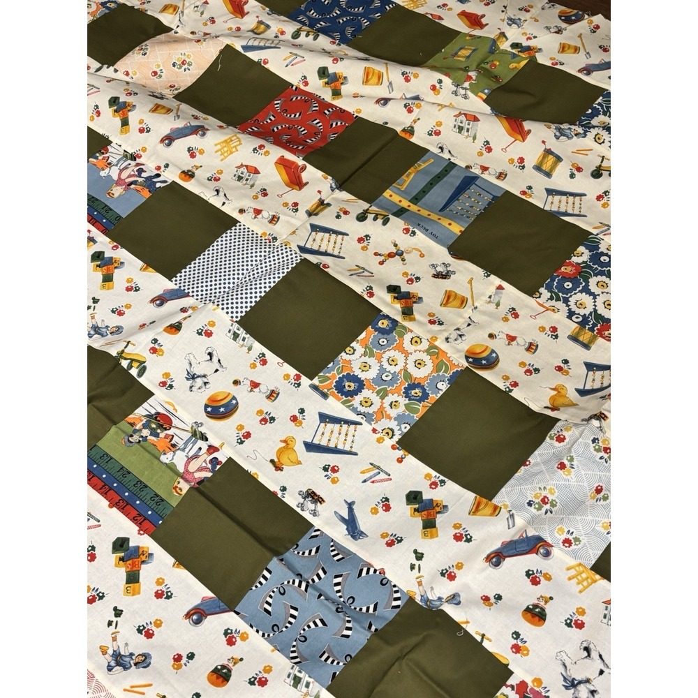 Handmade Quilt Top Backing Set 67.5x68 Patchwork Cotton Kids Toy Print - Picture 5 of 6